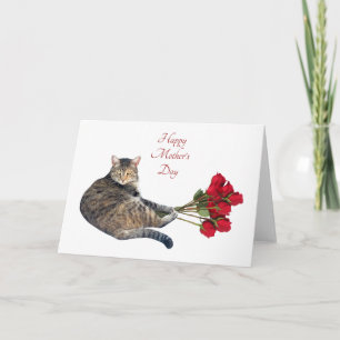 Katze mit Muttertagskarte für Rote Rosen Feiertagskarte