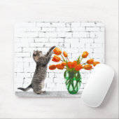 Katze mit Orange Tulip Bouquet Mousepad (Mit Mouse)