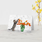 Katze mit Orange Tulips Card Karte (Gelbe Blume)