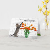 Katze mit Orange Tulips Geburtstag Karte (Gelbe Blume)