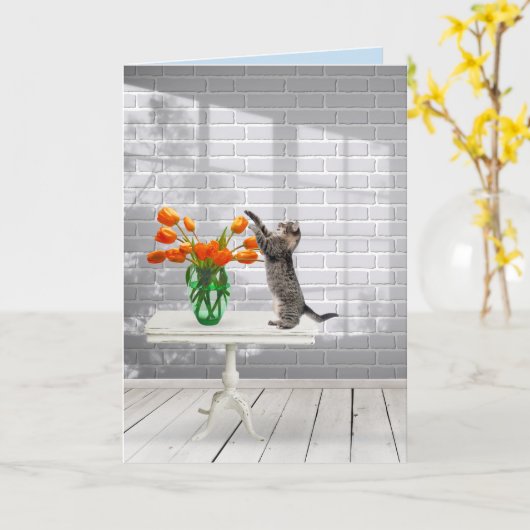 Katze mit Orange Tulips Karte (Gelbe Blume)