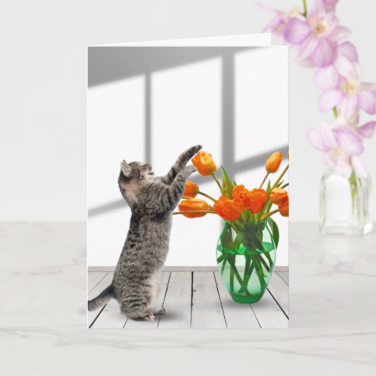 Katze mit Orange Tulips Karte (Orchidee)