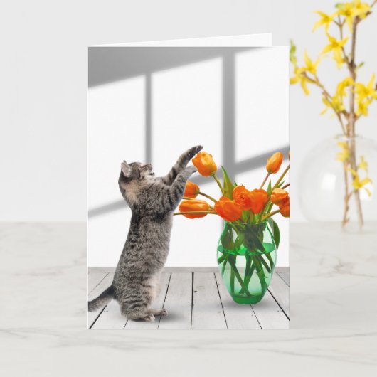 Katze mit Orange Tulips Karte (Gelbe Blume)