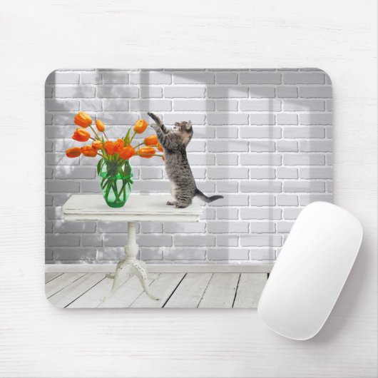 Katze mit Orange Tulips Mouse Pad Mousepad (Mit Mouse)
