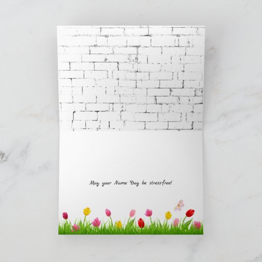 Katze mit Orange Tulips Name Day Karte (Innenseite)