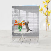 Katze mit Orange Tulips wird gut Karte (Gelbe Blume)