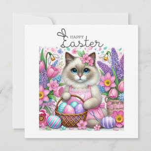 Katze mit Osterkorb für Katzenliebhaber Feiertagskarte