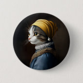 Katze mit Perlenohrring Button (Vorderseite)