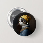 Katze mit Perlenohrring Button (Vorne & Hinten)