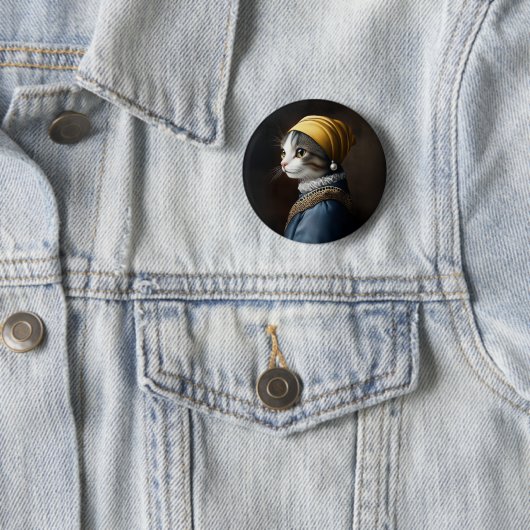 Katze mit Perlenohrring Button (Beispiel)