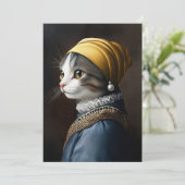 Katze mit Perlenohrring Einladung (Stehend Vorderseite)