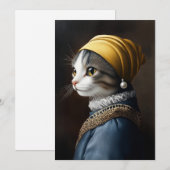 Katze mit Perlenohrring Einladung (Vorne/Hinten)