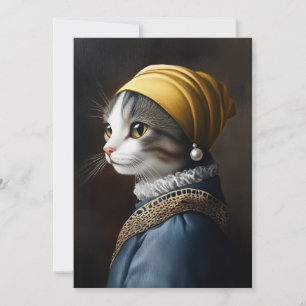 Katze mit Perlenohrring Einladung