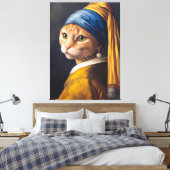 Katze mit Perlenohrring | Funny Vermeer Parody Leinwanddruck (Insitu (Schlafzimmer))