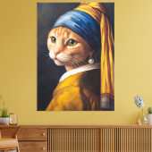 Katze mit Perlenohrring | Funny Vermeer Parody Leinwanddruck (Insitu (Wohnzimmer))