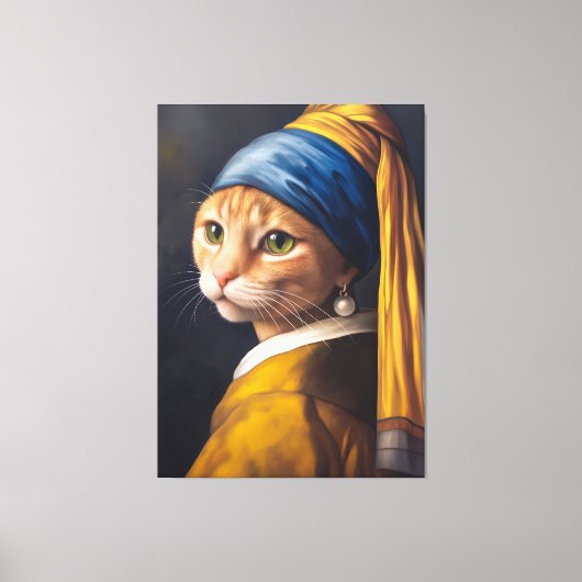 Katze mit Perlenohrring | Funny Vermeer Parody Leinwanddruck (Vorderseite)