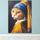 Katze mit Perlenohrring | Funny Vermeer Parody Leinwanddruck (Insitu (Holzboden))