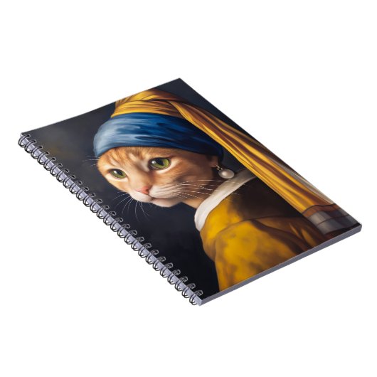Katze mit Perlenohrring | Funny Vermeer Parody Notizblock (Rechte Seite)