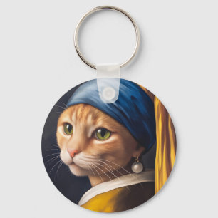 Katze mit Perlenohrring   Funny Vermeer Parody Schlüsselanhänger