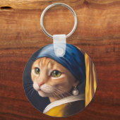 Katze mit Perlenohrring | Funny Vermeer Parody Schlüsselanhänger (Vorderseite)
