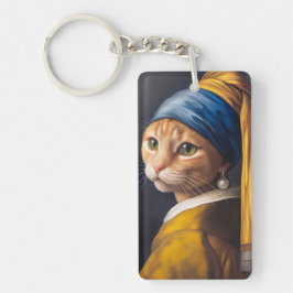Katze mit Perlenohrring | Funny Vermeer Parody Schlüsselanhänger