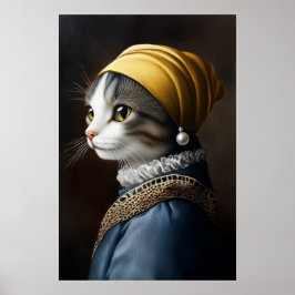 Katze mit Perlenohrring Poster