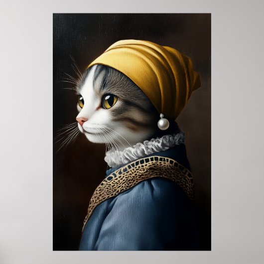 Katze mit Perlenohrring Poster (Vorne)