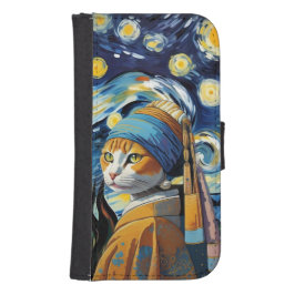 Katze mit Perlenohrring Galaxy S4 Geldbeutel Hülle