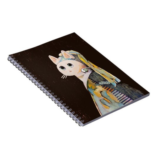 Katze mit Perlenohrring - SpiralNotebook Notizblock (Rechte Seite)