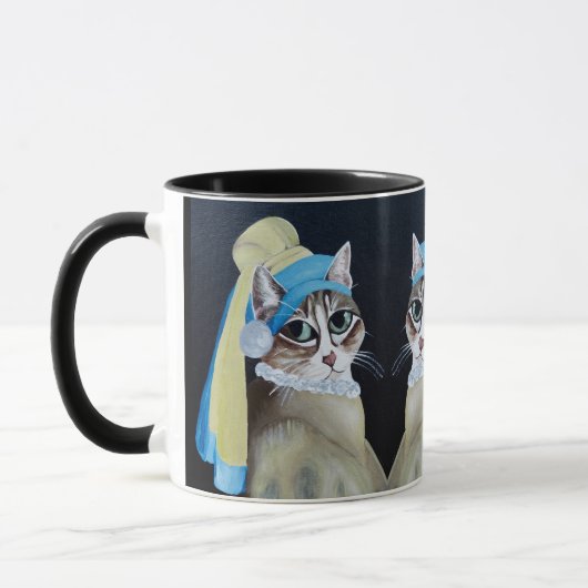 Katze mit Perlenohrring-Tasse Tasse (Links)