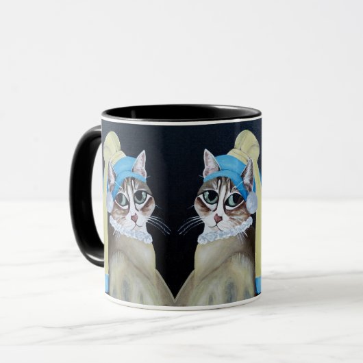 Katze mit Perlenohrring-Tasse Tasse (Vorderseite Links)