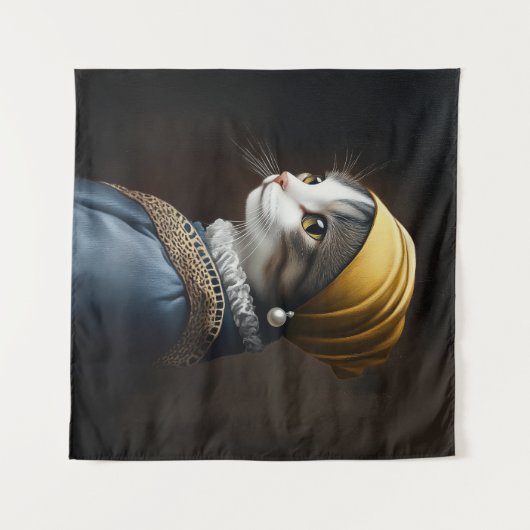 Katze mit Perlenohrring Wandteppich (Vorderseite (Horizontal))