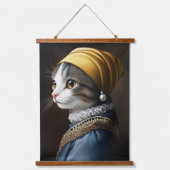 Katze mit Perlenohrring Wandteppich Mit Holzrahmen (Vorderseite)