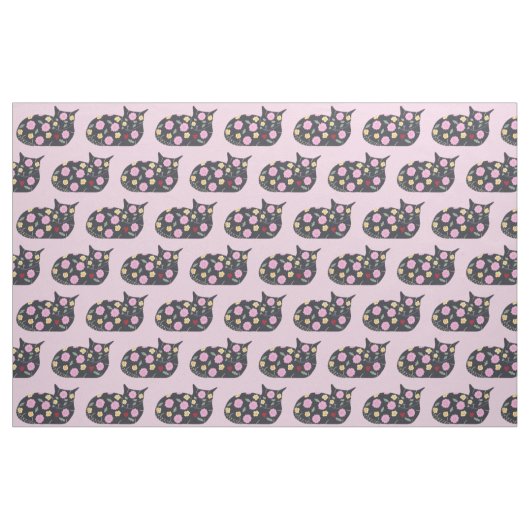 Katze mit Pflanze dekoriert Katzen können essen - Stoff (Fat Quarter (45,7 x 55,9 cm))