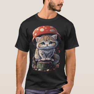 Katze mit Pilzhut Süße Cottage-Kern-Ästhetik  T-Shirt