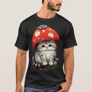 Katze mit Pilzhut Süße Cottage-Kern-Ästhetik T-Shirt
