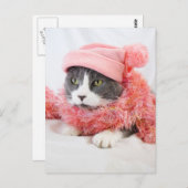 Katze mit Pink Hat Postcard Postkarte (Vorne/Hinten)