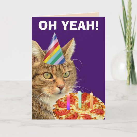 KATZE MIT PIZZA FUNNY BIRTHDAY GREETING CARDS KARTE (Vorderseite)