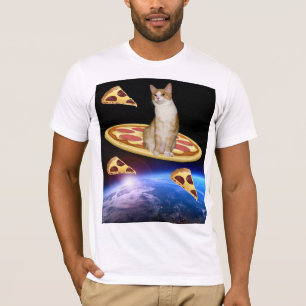 KATZE MIT PIZZA IM RAUM lustige T - Shirt