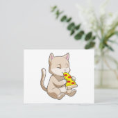 Katze mit Pizza Postkarte (Stehend Vorderseite)