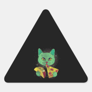 Katze mit Pizza Slice und Taco im All Dreieckiger Aufkleber