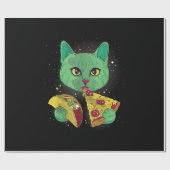 Katze mit Pizza Slice und Taco im All Geschenkpapier (Flach)