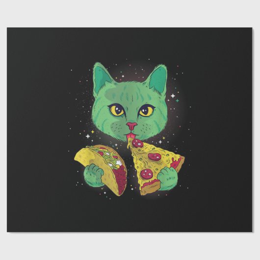 Katze mit Pizza Slice und Taco im All Geschenkpapier (Flach)