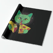 Katze mit Pizza Slice und Taco im All Geschenkpapier (Ungerollt)