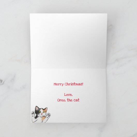 Katze mit Poinsettias Vintage Weihnachtskarte Karte (Innenseite)