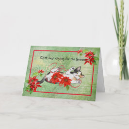 Katze mit Poinsettias Vintage Weihnachtskarte Karte