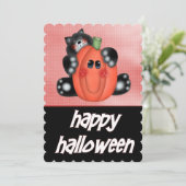 Katze mit Pumpkin Kid's Halloween-Party laden Einladung (Stehend Vorderseite)