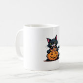 Katze mit Pumpkin-Korb Funny Halloween Kaffeetasse (Vorderseite Links)