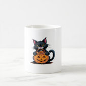 Katze mit Pumpkin-Korb Funny Halloween Kaffeetasse (Mittel)
