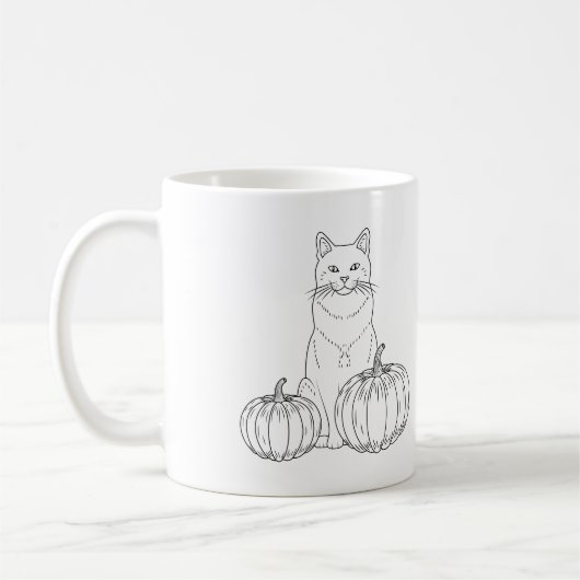 Katze mit Pumpkins Minimal Fall Line Kunst und Nam Kaffeetasse (Links)